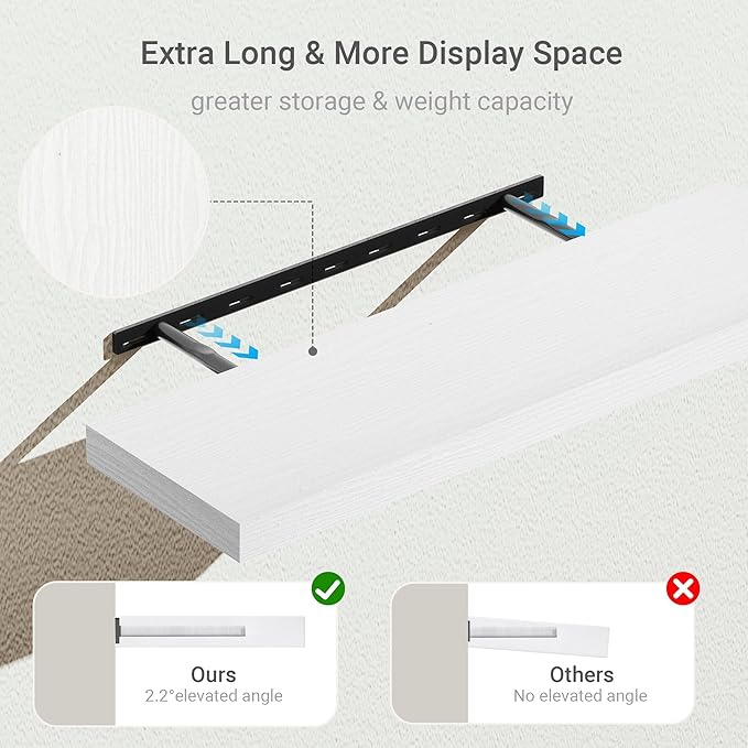 10 inches Deep Floating Shelves 36 inch Long, Wall Shelves Heavy Duty 70 lbs for Bedroom, Bathroom, Living Room, Kitchen, Office, Modern Shelf Home Decor with Invisible Bracket, White-CasaMuseHome