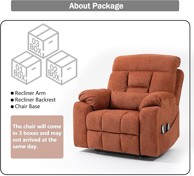 4 OKIN Motor Power Lay Flat Lift Recliner Chair for Elderly Adults Extra Large Recliners with Massage Heat, Adjustable Head-Back-Lumbar-Leg-Support, Extended Footrest, 2 Cup Holders-CasaMuseHome