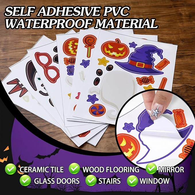 6 Sheet Halloween Stickers Clings Cute Ghost Decals Decor for Kids, Vintage Ghost Evil Pumpkin Reusable Window Stickers for Halloween Party Supplies Home Glass Decorations-CasaMuseHome
