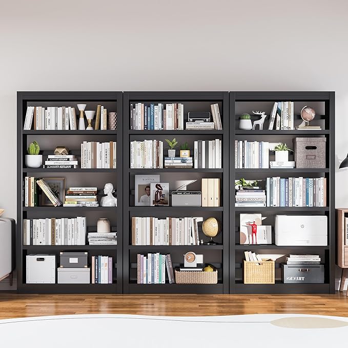 5 Tier Adjustable Black Bookcase, Metal Small Bookshelves and Bookcases, 61" H Display Modern Bookshelf for Living Rooms, Bedrooms, Home Offices, 10 Minutes Assemble-CasaMuseHome