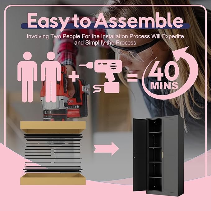 71" Storage Cabinet, Metal Pantry Cabinet, Kitchen Pantry Storage Cabinets with Doors and 4 Shelves for Laundry Room, Living Room, Dinning Room, Assembly Required, Black-CasaMuseHome