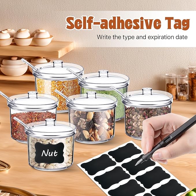 12 Pcs Acrylic Sugar Bowl with Lid and Spoon,7.1 Oz Clear Condiment Storage Pot,Sugar Jar Spices Container for Home Kitchen,Coffee Bar,Restaurant-CasaMuseHome