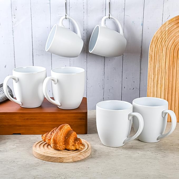 16oz Coffee Mugs Set of 6, Large Ceramic Modern Coffee Mugs With Handle For Tea,Latte,Cappuccino,Cocoa. Dishwasher.Microwave Safe (Matte White)-CasaMuseHome