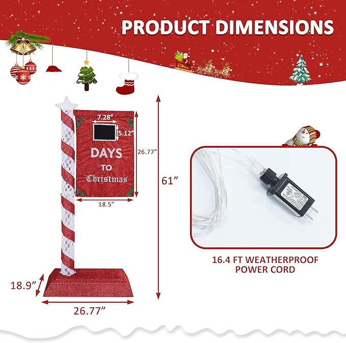 5FT Lighted Christmas Countdown Sign, Remote Control Available Within 0-60 Days, Holiday Countdown Sign Decor with 125 LED Lights, Freestanding Glittered Holiday Display for Outdoor, Indoor-CasaMuseHome