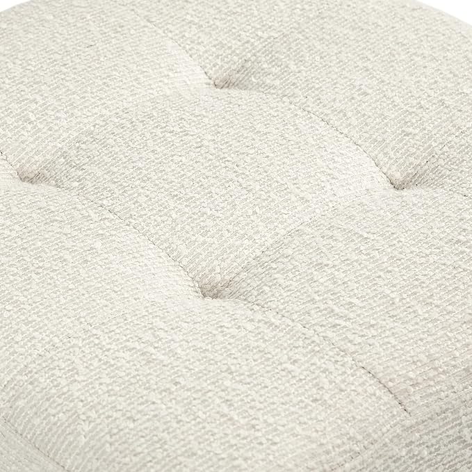 Adeco 18 Inch High Cube Ottoman Storage, Linen Chair Foot Stools, Upholstered Vanity Stool with Hinged Lid, Solid Wood Legs (White Circle Yarn)-CasaMuseHome