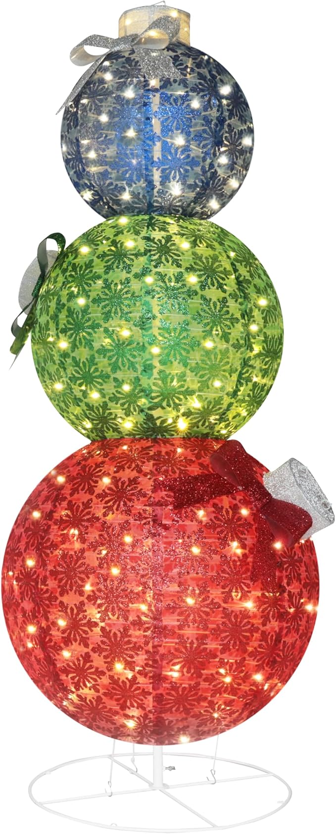 5FT Lighted Pop Up Stackable Ornaments for Christmas Decoration, 3D Pre-Lit Decor with 210 LED Lights with Easy Pop-Up Design, Freestanding Glittered Holiday Display for Outdoor, Indoor-CasaMuseHome