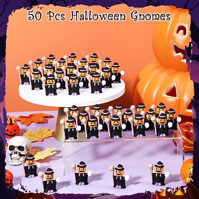 50 Pcs Halloween Mini Figurines Tiny Pumpkin Figures to Hide and Seek Rubber Wizard Miniatures Ornaments Gifts for Halloween Party Favors Table Decorations(Wizard)-CasaMuseHome