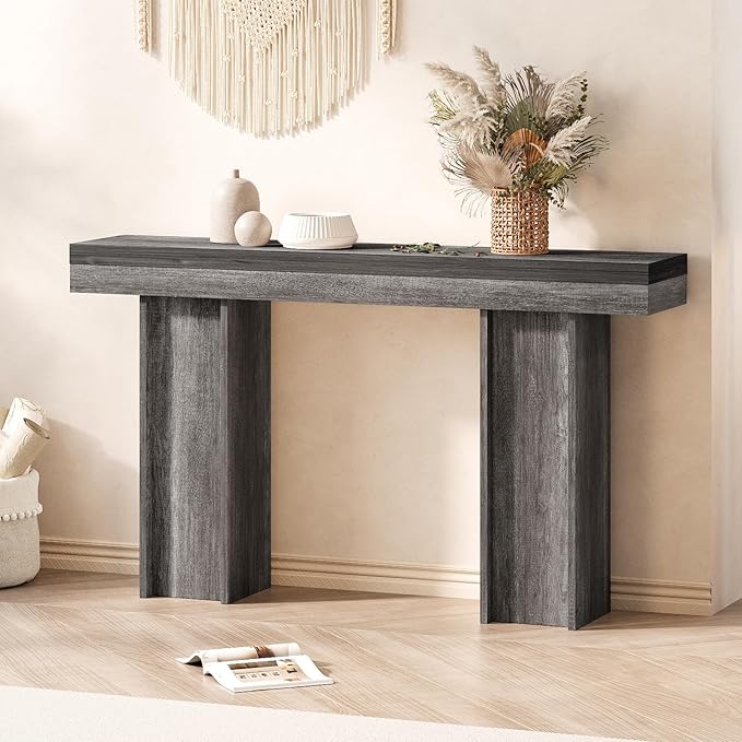 55Inch Farmhouse Console Table,Wooden Rectangular Sofa Table Behind The Couch,Entryway Console Table with Storage for Living Room, Hallway,Entrance (Grey)-CasaMuseHome