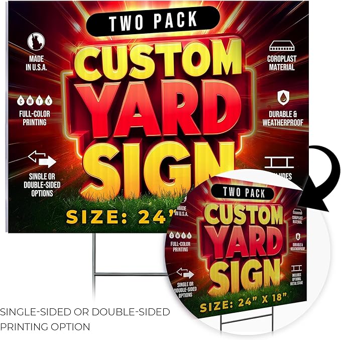 2 Pack 24"x18" Custom Yard Signs with Stakes, Personalized Yard Signs for Outdoors, Customized Full Color Print Corrugated Signs for Business-CasaMuseHome