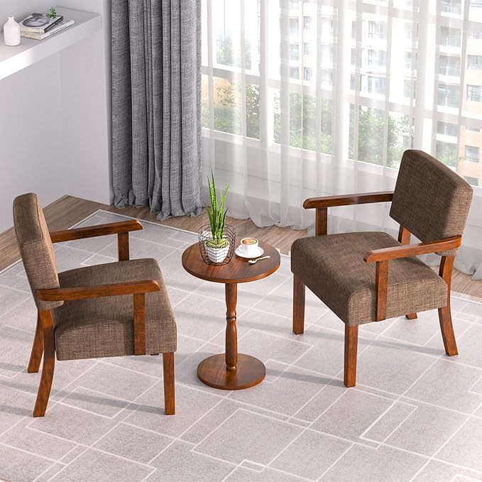 Accent Chair Set of 2 with Table, Living Room Chairs with Soft Seat & Armrests for Living Room Bedroom Reading Room Waiting Room (Brown), (AC01)-CasaMuseHome