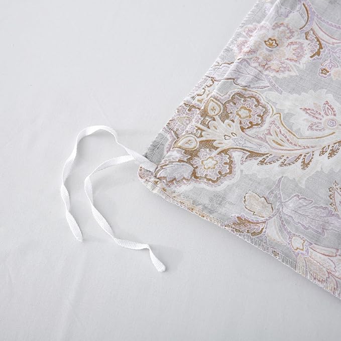 ABREEZE Paisley Bedding Sets 3Pcs Brushed Cotton Duvet Cover Set Queen Size Rustic Damask Gold Floral Comforter Cover with Zipper Closure Boho Bedding Collections-CasaMuseHome