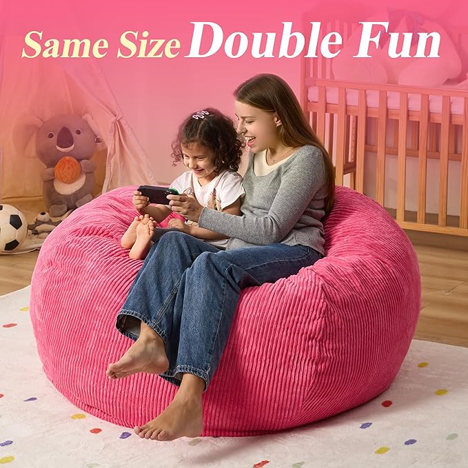 3.5FT Bean Bag Chairs Teardrop Bean Bag Chair for Adults Beanbag Chair with Memory Foam Filled Machine Washable Cover for Living Room, Bedroom (Large,Pink)-CasaMuseHome