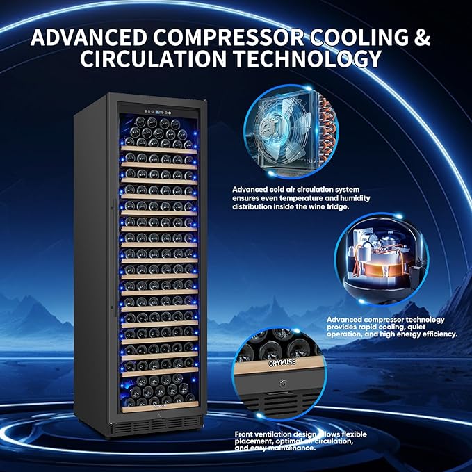 200 Bottle Upgrade Wine Cooler Refrigerator - 24 Inch Large Capacity Wine Fridge Built-In Freestanding, with Quiet Compressor, Professional Temperature Control & Wine Cellar - Black-CasaMuseHome