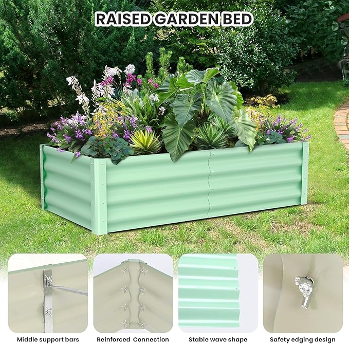 6x3x1ft Large Outdoor Planter Boxes Kit Set of 2, Galvanized Raised Bed Planter with Open-Ended Base Design, Elevated for Outdoor Plants, Durable Raised Bed for Gardening,Green-CasaMuseHome