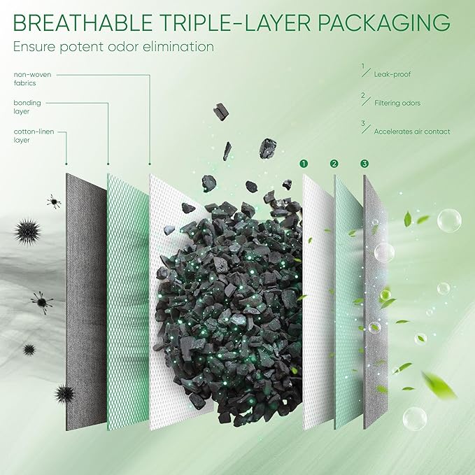 Activated Charcoal Odor Absorber, Odor Eliminator for Strong Odor,Bamboo Charcoal Air Purifying Bags for Home Car Closet Pet, Smoke Room Deodorizer (10 x 100g, Unscented)-CasaMuseHome