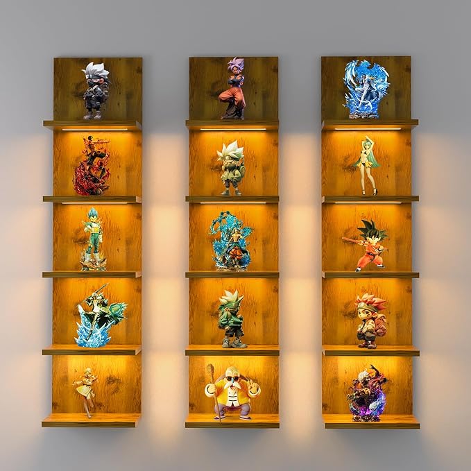 5 Tier Wall Shelf Unit, Modern Vertical Lack Wall Shelves with Light, Wall Mount, Floating Column Home Decor Shelves for Bedroom, Living Room, Vanity Storage Display(Dark Brown)-CasaMuseHome