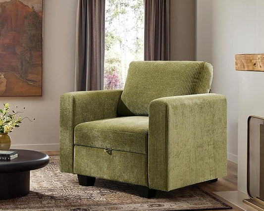 38.5 Oversized Accent Chair with Storage Green Corduroy, Single Modern Accent Sofa Chair with Arms for Apartment Living Room (21" Deep Seat)-CasaMuseHome