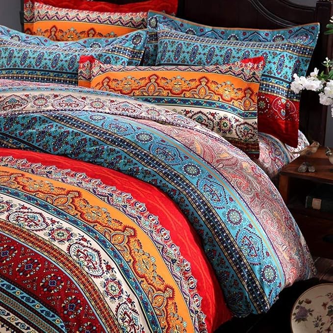 ABREEZE 3Pcs Bohemia Retro Bedding Ethnic Vintage Floral Duvet Cover Boho Bedding 100% Brushed Cotton Bedding Sets Damask Paisley Coloful Mandala Down Comforter Cover,Cal.King-CasaMuseHome