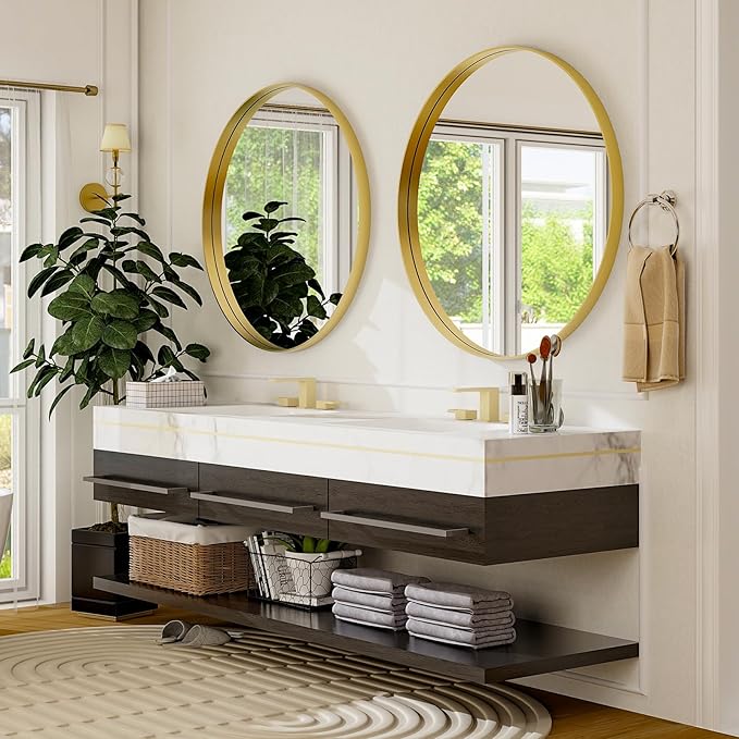 30 Inch Round Bathroom Mirror - Wall Mounted Circle Mirror with Metal Frame, Modern Mirror Suitable for Bathroom, Vanity, Entryway, Living Room, Wall Decor,Gold-CasaMuseHome