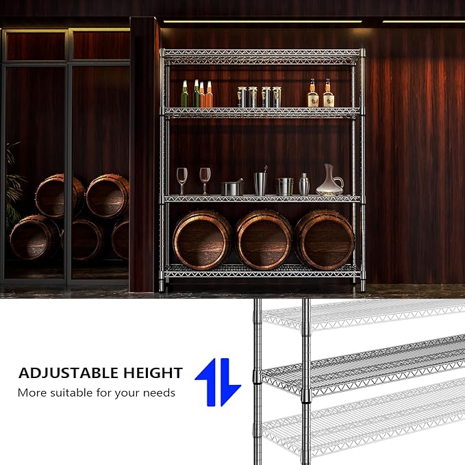 1760 LBs 4 Tier Storage Rack Metal Wire Shelving Unit, Storage Standing Shelf Organizer for Laundry Bathroom Kitchen Pantry Garage Utility Room, Chrome 17.7" D x 59.1" W x 70.4" H-CasaMuseHome
