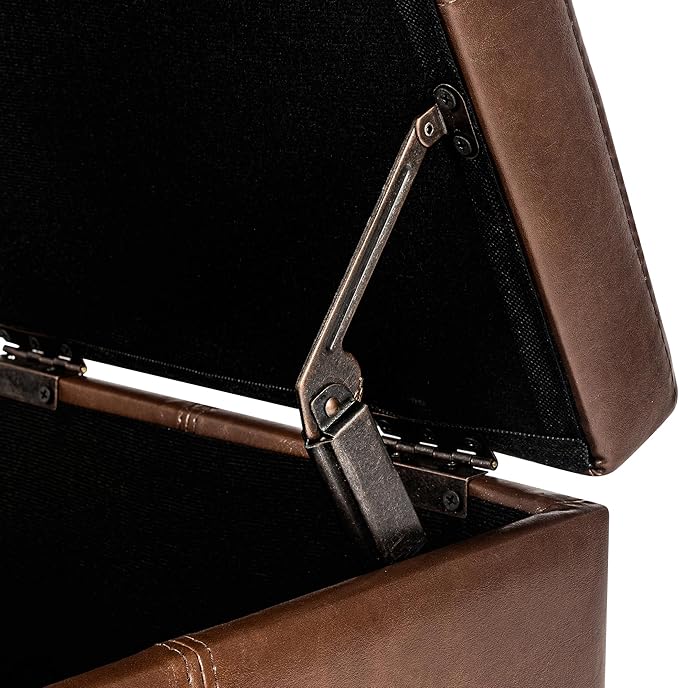 Adeco Storage Ottoman Foot Rest Stool, Leather Ottoman Footstool with Hinged Lid, 17" Small Foot Stool Bench for Living Room, Bedroom-CasaMuseHome