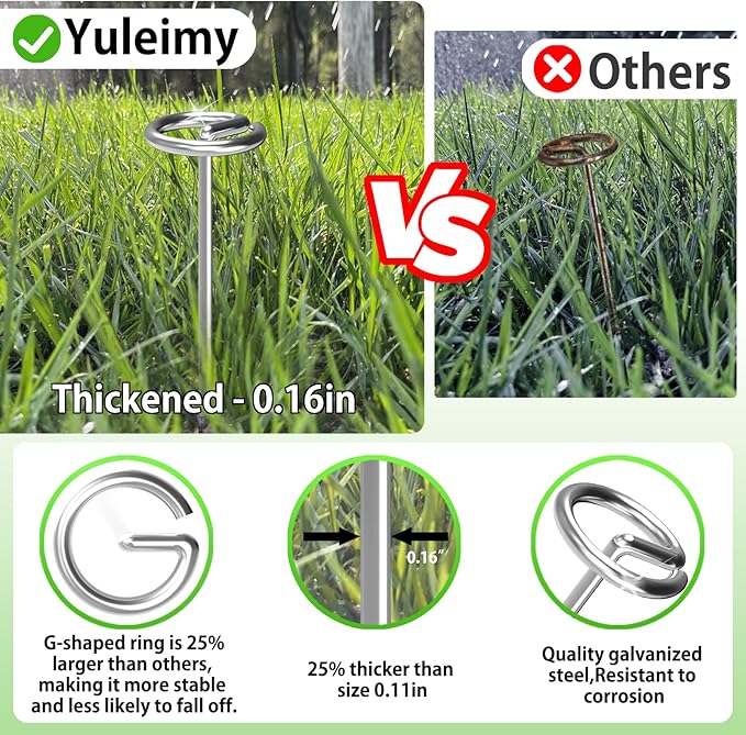 40 Pack Heavy Duty 8 Gauge Galvanized Landscape Fabric Pins, 6 Inch G-Shaped Round Top Weed Barrier Stakes for Garden, Erosion Control, Tent, Ground Cover (Silver)-CasaMuseHome