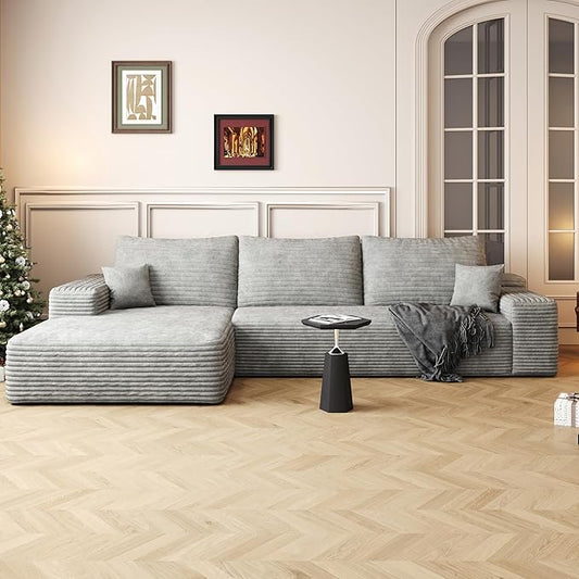 108" Sectional Couches for Living Room Modern Modular Sofa with L-Shape Couchs Upholstered Boneless Couch Deep Seat Sectional Couch with Chaise (Grey, Left Facing Chaise+2Seaters)-CasaMuseHome