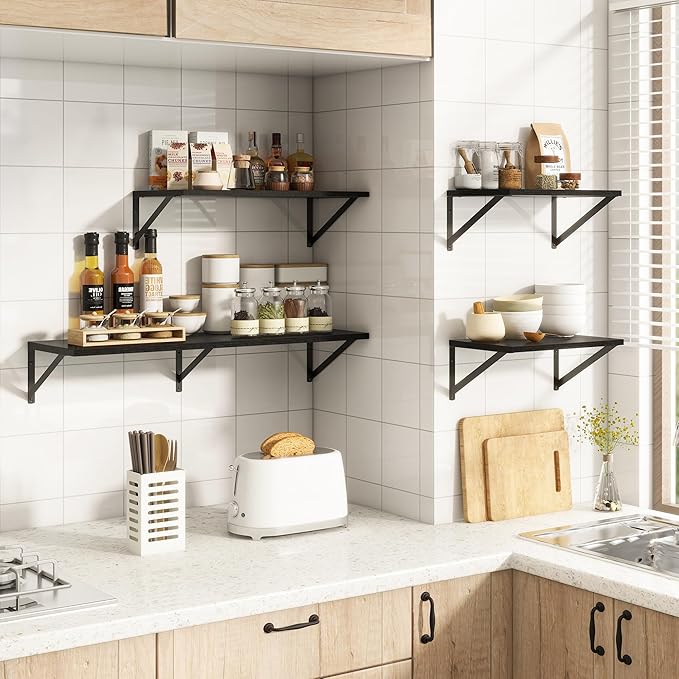 36"W x 10"D Floating Shelves, 10 Inch Deep Black Floating Shelves, Farmhouse Rustic Deep Wall Shelves for Home Decor, Wide Large Floating Shelf for Bathroom, Living Room, Kitchen, Study Room-CasaMuseHome