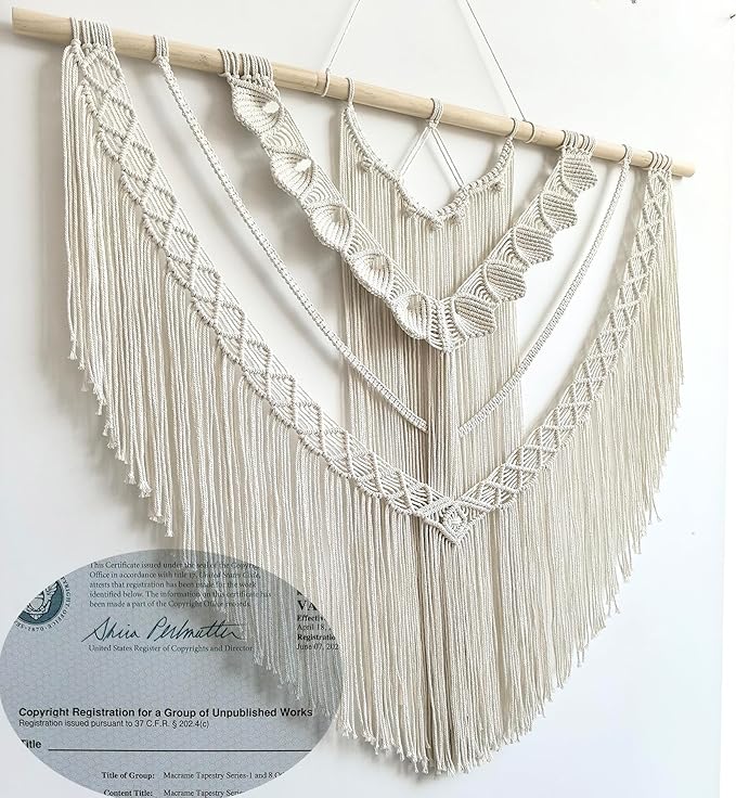 Achart Macrame Wall Hanging Large- Boho Wall Decor- large wall art- Wall Decor Living Room- Macrame Tapestry Boho Decor for Bedroom (Beige-Shells)-CasaMuseHome