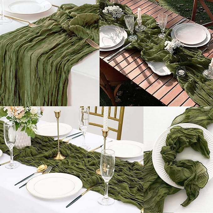 20 Pack Olive Green 10FT Cheesecloth Table Runner Rustic Gauze Cheese Cloth Table Runner for Wedding Bridal Baby Shower Table Decorations Boho Fabric Sheer Birthday Party Decor 20 x 120 Inch Long-CasaMuseHome