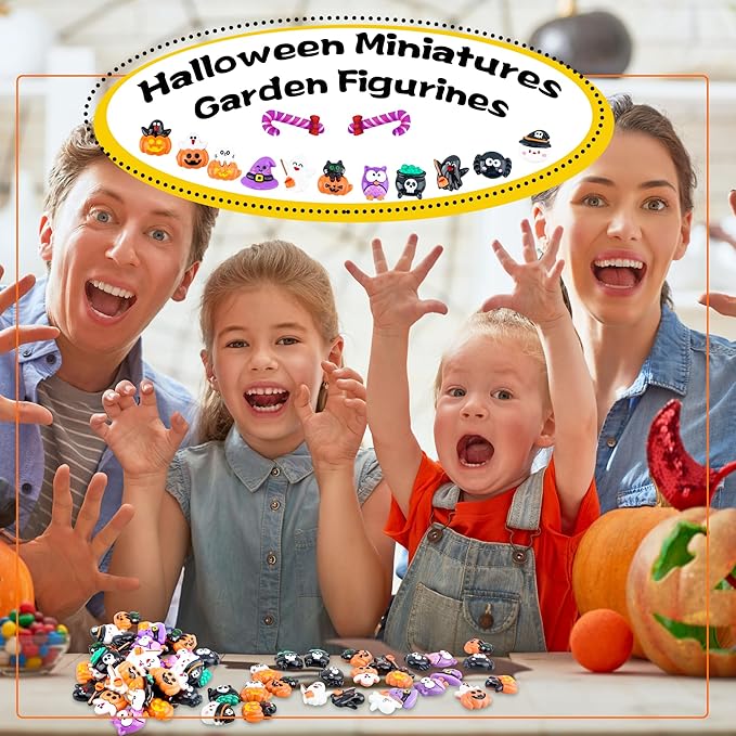 65 Pcs Mini Halloween Figurines Bulk Miniatures Resin Pumpkin Ghost Candy Hat Halloween Garden DIY Accessories for Halloween Decoration Goodie Bags Stuffers, 10 Styles-CasaMuseHome