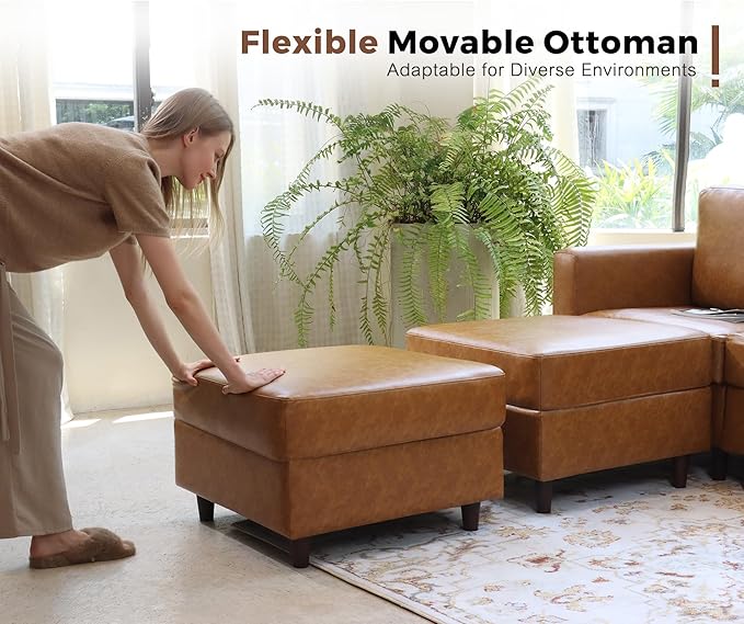 118.5" Faux Leather Modular Sectional Convertible Sofa, L Shaped Couch Set for Living Room, Large 8-Seater Comfy Cloud Couches with Movable Storage Ottoman DIY Combination - Brown-CasaMuseHome