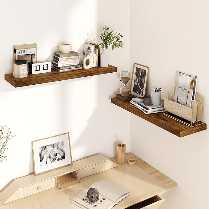 30 Inch Floating Shelves, Rustic Floating Wall Shelves 8 Inch Deep, 30 x 8 Floating Shelves for Home Decor, Deep Storage Shelves for Kitchen, Bathroom, Living Room, Rustic Brown Color, Set of 2-CasaMuseHome