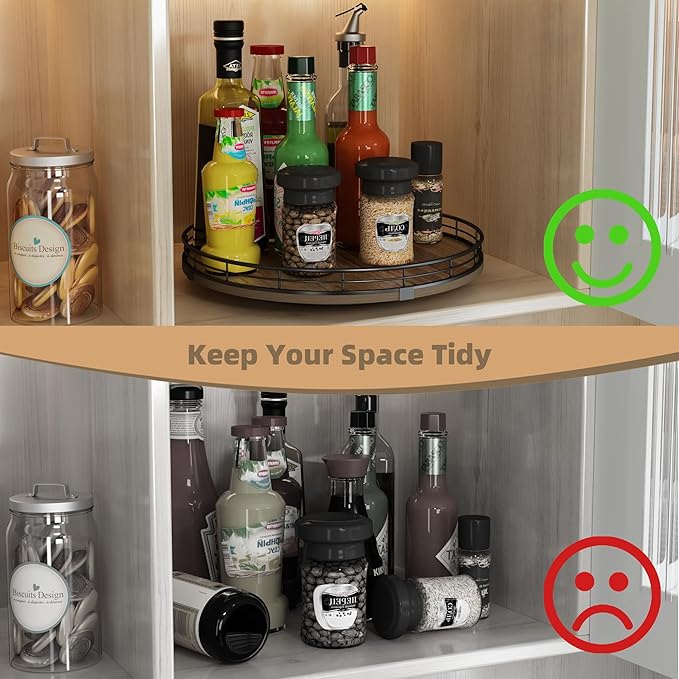 Acacia Wood 12" Lazy Susan Turntable Organizer for Table Top, Farmhouse Round Wooden Lazy Susan for Cabinet Kitchen Centerpieces Coffee Table, for Condiments Spices, Bathroom Vanity Tray Decor-CasaMuseHome