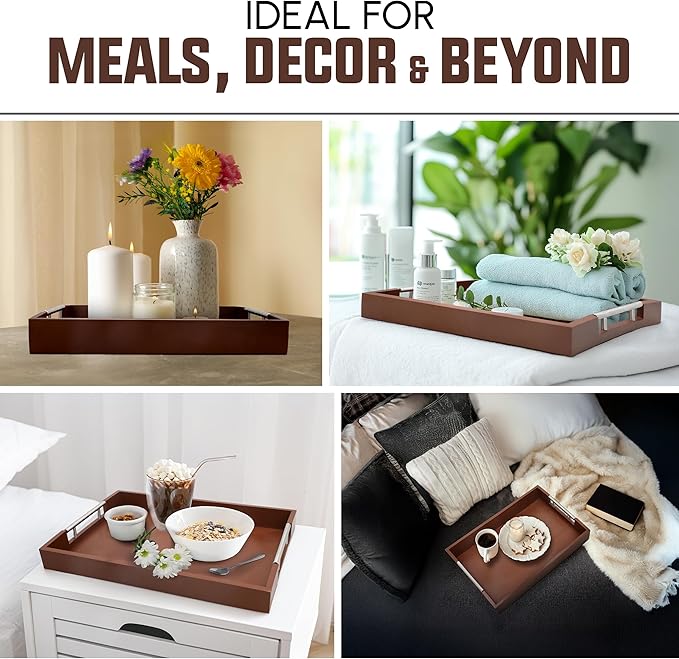 Acacia Wood Serving Tray with Handles - 17" x 13" Rectangular, Decorative Ottoman Tray for Living Room, Coffee Table, Breakfast in Bed, Candle Display-CasaMuseHome