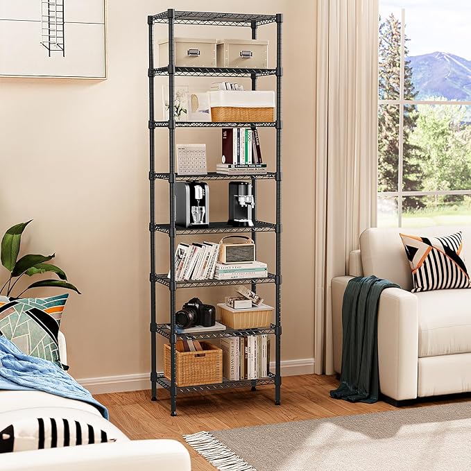 8 Tier 2000 lbs Storage Rack Metal Wire Shelving Unit, Storage Standing Shelf Organizer for Laundry Bathroom Kitchen Pantry Closet Garage Basement Utility Room, Black 13.8" D x 23.6" W x 79.5" H-CasaMuseHome