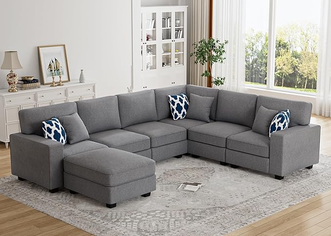 L Lengend Vansen Modular Sectional Sofa U Shaped Couch with Ottoman Modern Reversible Corner Sectional Couch for Living Room (Dark Grey, U Shaped Sofa-2)-CasaMuseHome