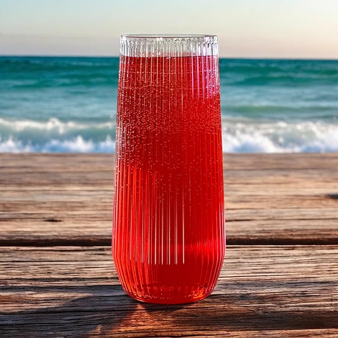 48 Pack Ribbed Ripple Stemless Toasting Glasses, Origami Durable 9 Oz BPA-Free Disposable Plastic Champagne Flutes for Weddings, Bars, Events, and Celebrations (Clear)-CasaMuseHome