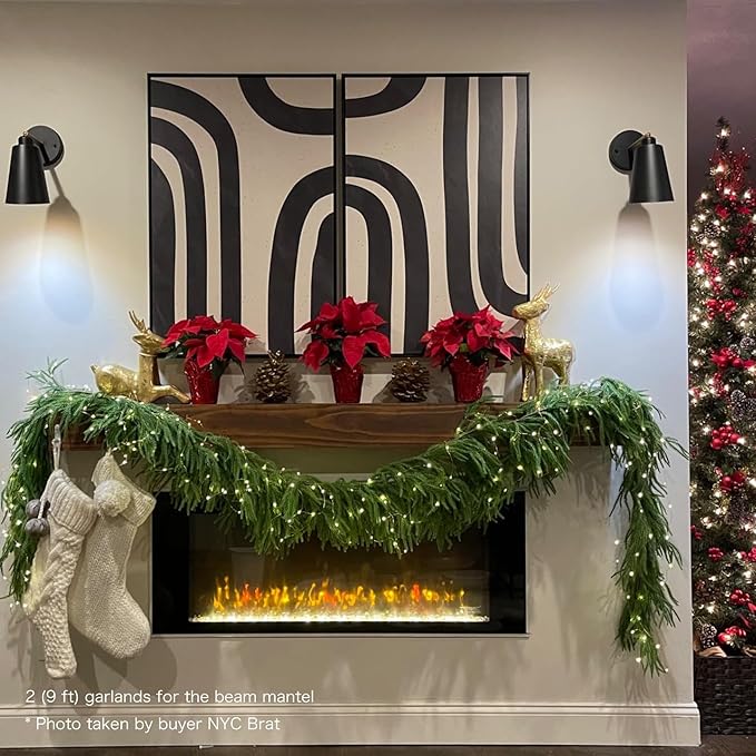 2PCS 9FT Christmas Garland Norfolk Pine Garland Real Touch Artificial Greenery Garland for Mantle Fireplace Table Indoor Outdoor Decor (Full)-CasaMuseHome