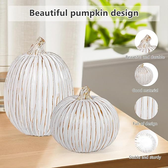 2Pcs Halloween Pumpkin Artificial Resin Pumpkins Decor for Mantel Harvest Autumn Tabletop Decoration Gold Fall Pumpkin Decorations Thanksgiving Table Centerpieces (Set B, ONE Size)-CasaMuseHome