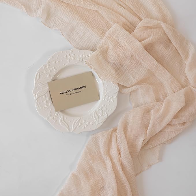 6Pcs Beige Gauze Rustic Cheesecloth Table Runner 120 Inch 10 FT for Wedding Baby Shower Bridal Shower Birthday Engagement Garden Outdoor Party Long Sheer Boho Decorations-CasaMuseHome