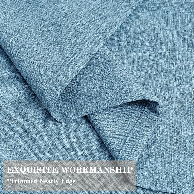 100% Blackout Linen Textured Drapes for Bedroom Pinch Pleated Curtains for Track System Portable Drapery for Sliding Glass Door/Storage/Space Room Divider, 70" Wx102 L, 1 PC, Blue-CasaMuseHome