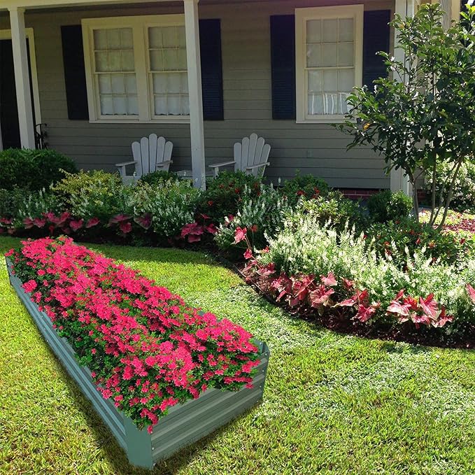 8x2x1ft Metal Raised Garden Bed Kit，Galvanized Garden Bed Box for Vegetables, Flowers, Herbs, and Succulents,120 Gallon Capacity - Green-CasaMuseHome