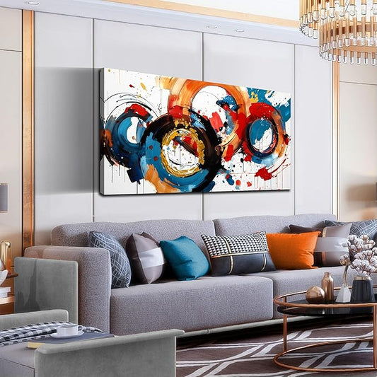 Abstract Wall Art Large Canvas Prints Modern Living Room Bedroom Home Office Wall Decor Framed Colorful Circle Abstract Picture Ready to Hang Size 24x48-CasaMuseHome