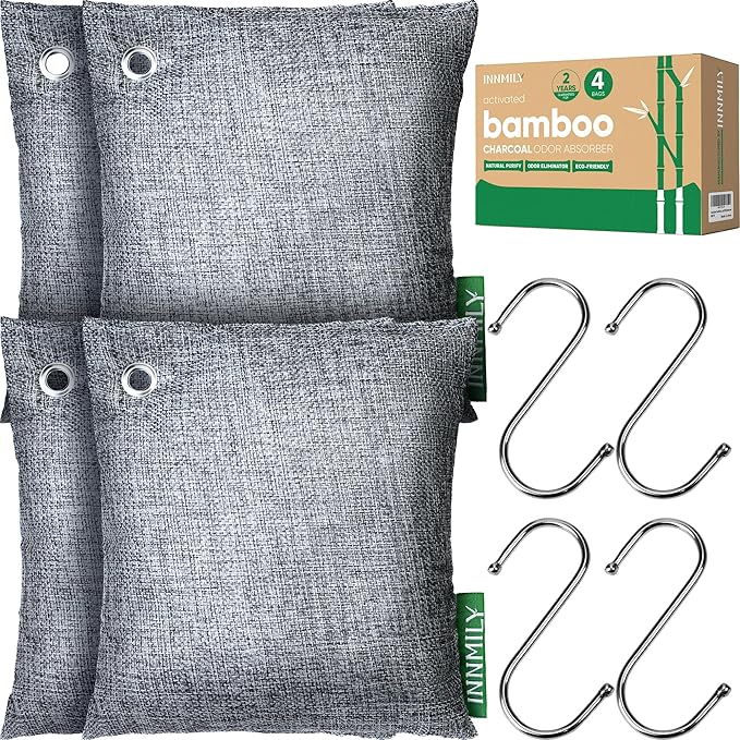 Activated Charcoal Odor Absorber, Odor Eliminator for Strong Odor,Bamboo Charcoal Air Purifying Bags for Home Car Closet Pet, Smoke Room Deodorizer (4 x 500g Large, Unscented)-CasaMuseHome