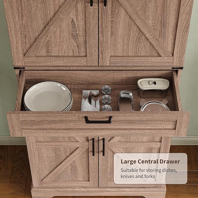 72'' Kitchen Storage Pantry Cabinet, Tall Storage Cabinet with 8 Door Shelves, 2 Cabinets and 1 Drawer, Freestanding Cupboard for Kitchen, Dining Room, Bathroom, Laundry, Living Room, Espresso-CasaMuseHome