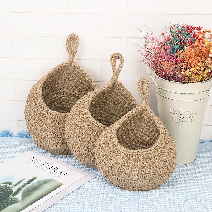 3 Pack Hanging Wall Basket with Hook, 3 Size Wall Hanging Fruit Baskets, Hanging Baskets for Organizing, Hanging Fruit Baskets for Kitchen, Restaurant, Coffee Shop, Party and Garden Decor-CasaMuseHome