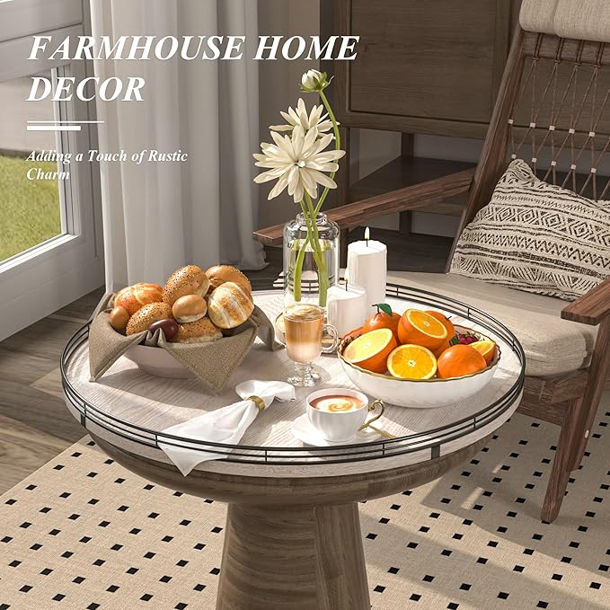 21" Lazy Susan Wood Turntable Organizer for Kitchen Decor, Farmhouse Round Wooden Lazy Susan Organization and Storage for Cabinet, Dining Table, Pantry, Bathroom, Countertop, Centerpiece, Home Decor-CasaMuseHome