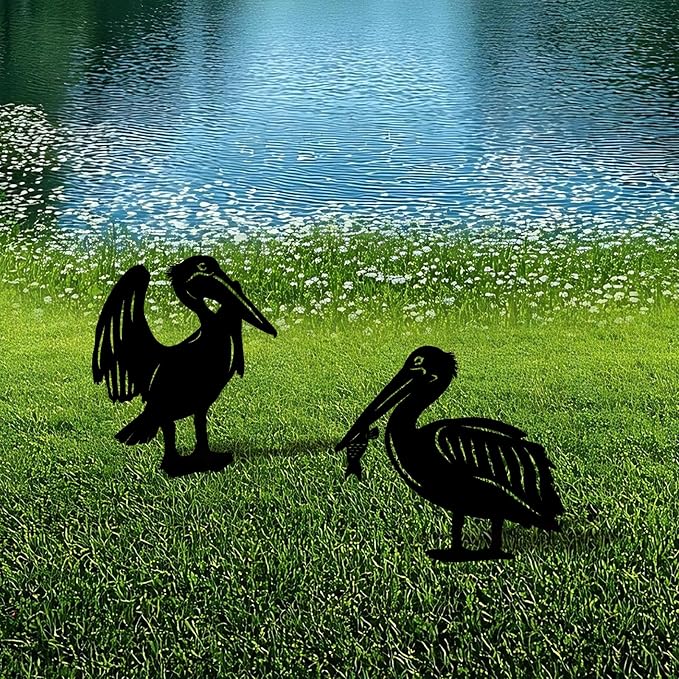 3 Pack Pelican Metal Garden Decorative Stakes, Weather Proof Silhouette Statues for Yard, Patio,Outdoor Decor for Pelican Lovers and Pet Owners-CasaMuseHome