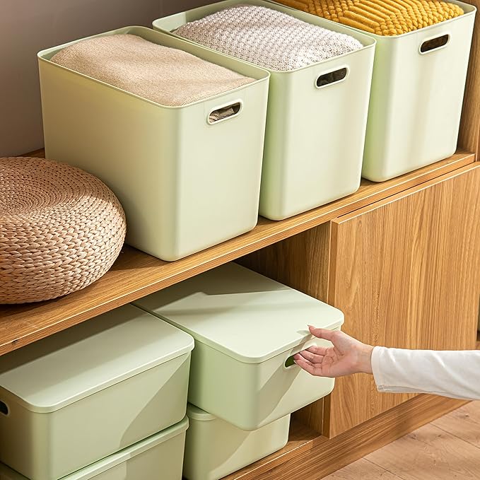 5 pack large plastic White storage bins Baskets, Toy Box Chest with Lids and Handle，Organizer Containers for Baby，Kids,snacks,Nursery，Shelves，Playroom, Bedroom，Office,Closet，home-CasaMuseHome